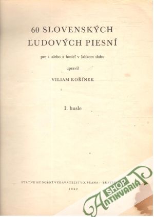 Obal knihy 60 slovenských ľudových piesní I. husle