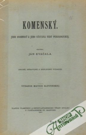 Obal knihy Komenský-Jeho osobnosť a jeho sústava vedy pedagogickej
