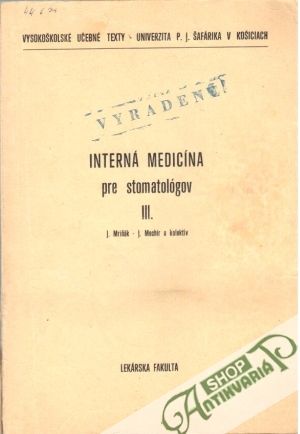 Obal knihy Interná medicína pre stomatológov III.