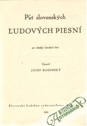 Obal knihy Päť slovenských ľudových piesní pre detský (ženský) sbor